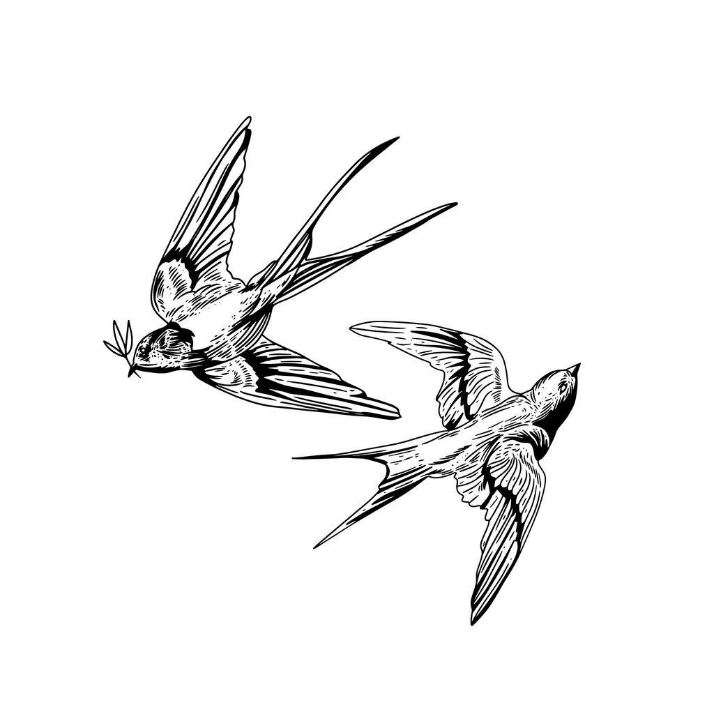 LDNL multipurpose icon – two swallows in flight, symbolising versatility, elegance, and thoughtful movement.